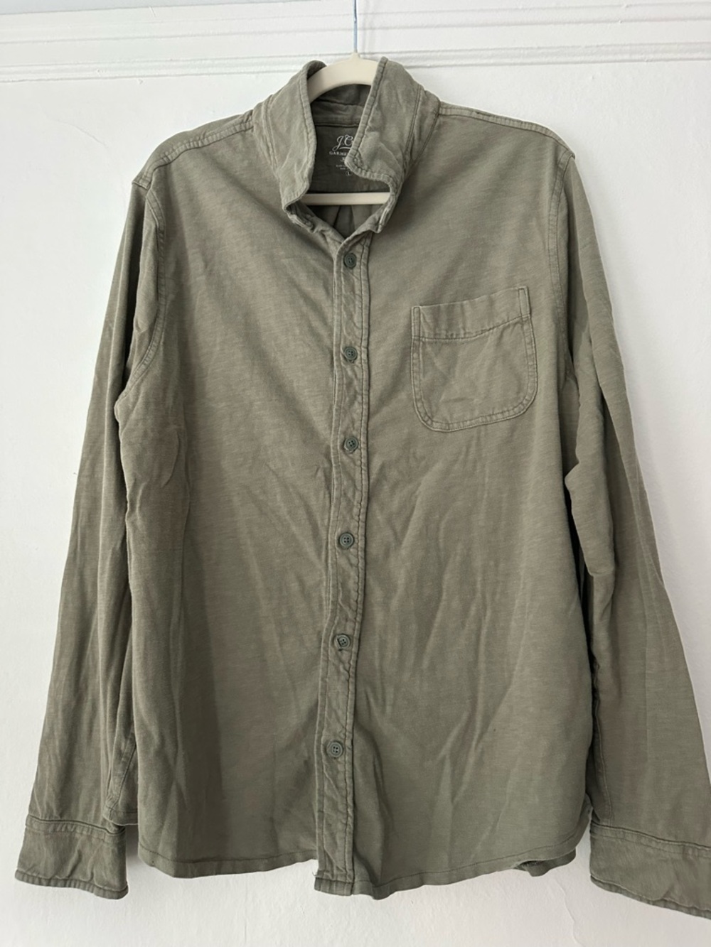 FLAWED: JCREW Garment Dyed Casual Olive Green Button-Up Shirt Slub Cotton